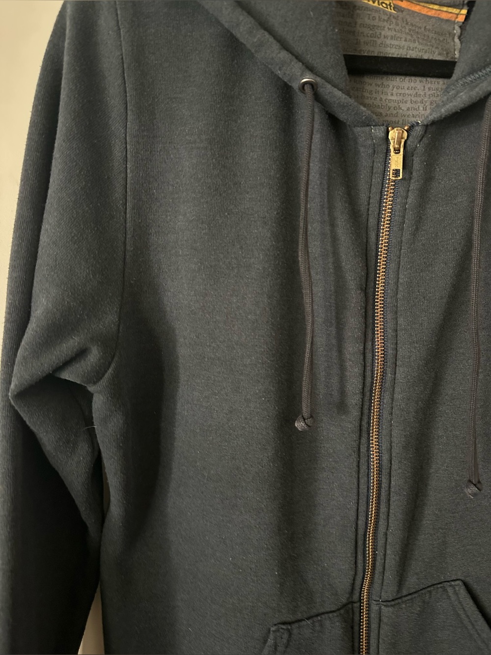 Aviator Nation Navy Gold Bolt Zip Hoodie Women’s Large Raw Edge Sleeves - Picture 7 of 15